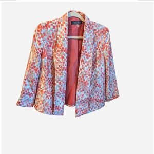 Kasper Coral & White Textured Open-Front Cropped Blazer